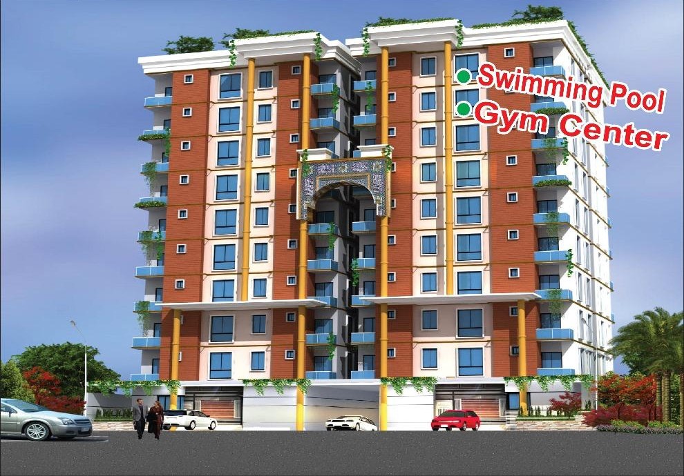 Rendering of the Dreams Palace Garden building exterior with arched entrance
