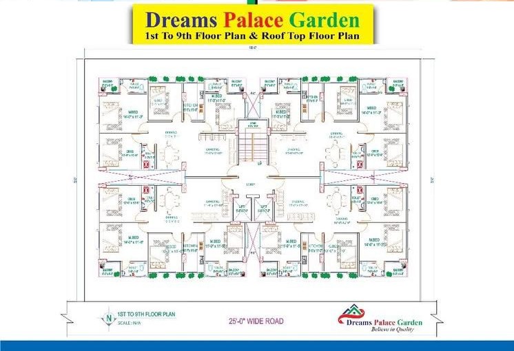 1st to 9th floor plan and rooftop floor plan of Dreams Palace Garden